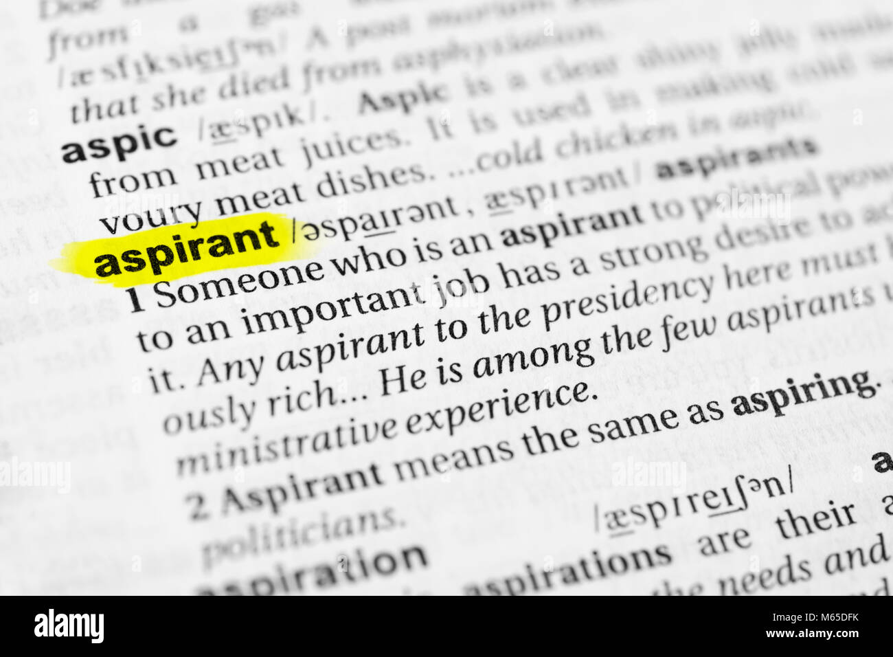Highlighted English word "aspirant" and its definition in the dictionary  Stock Photo - Alamy