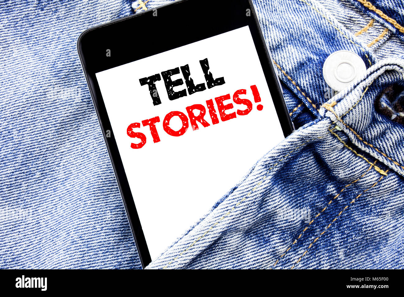 Hand writing text caption inspiration showing Tell Stories. Business