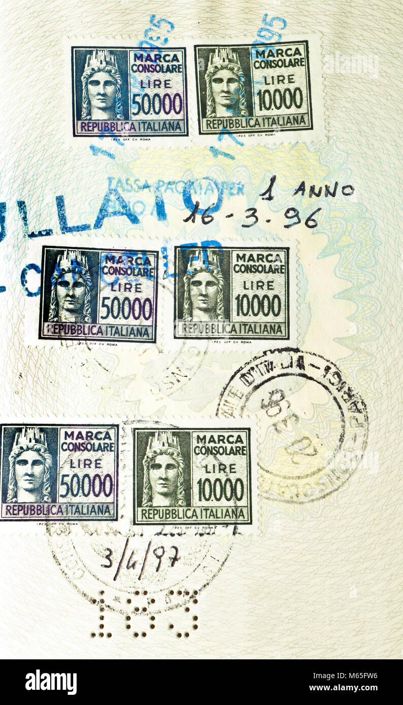 Italian passport. Visa Stock Photo