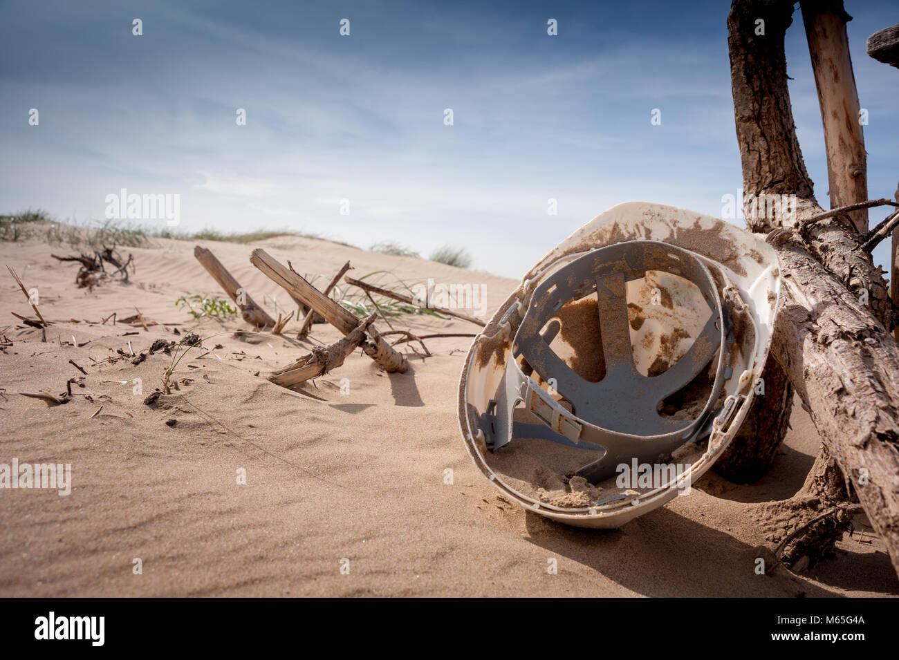 Detritus, plastics and rubbish washed up on Cefn Sidan beach, Pembrey