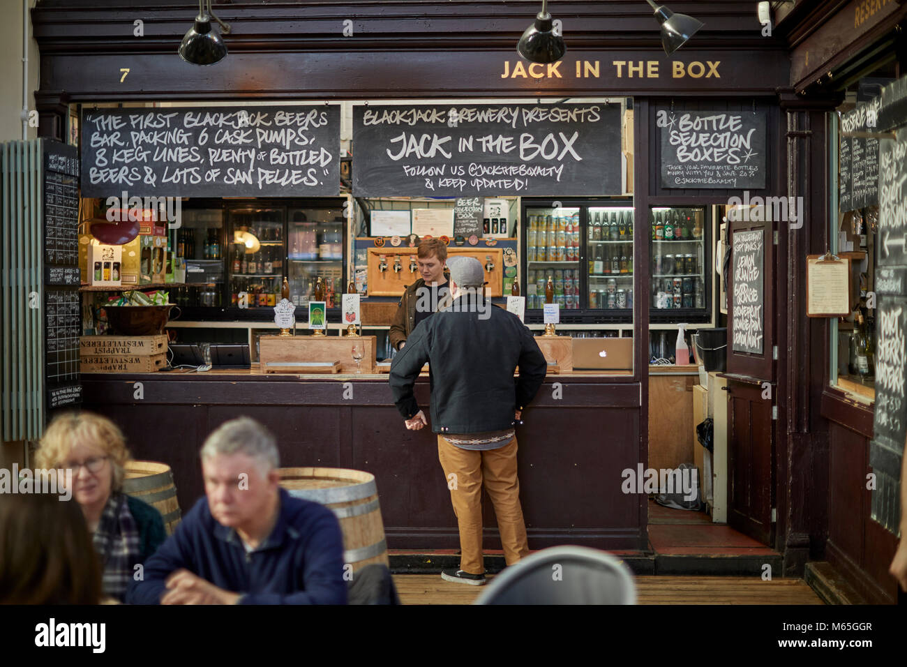 Market House Coffee stall in the Grade II listed Market house in Altrincham town centre, Cheshire. A busy and exciting food destination Stock Photo
