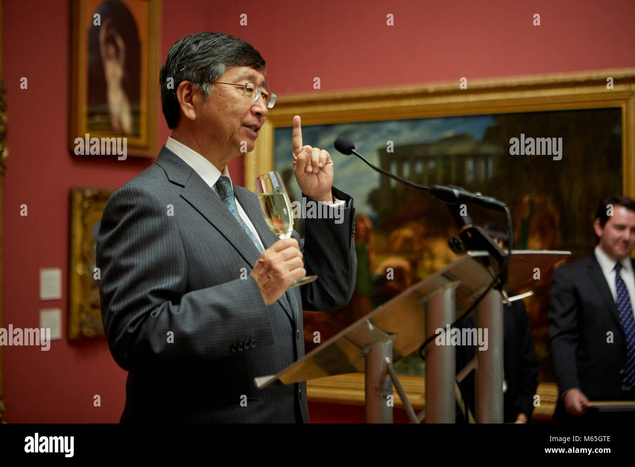 Lord Mayor of Manchester  Councillor Eddy Newman welcomes Mr Koji Tsuruoka UK Japanese Ambassador Stock Photo