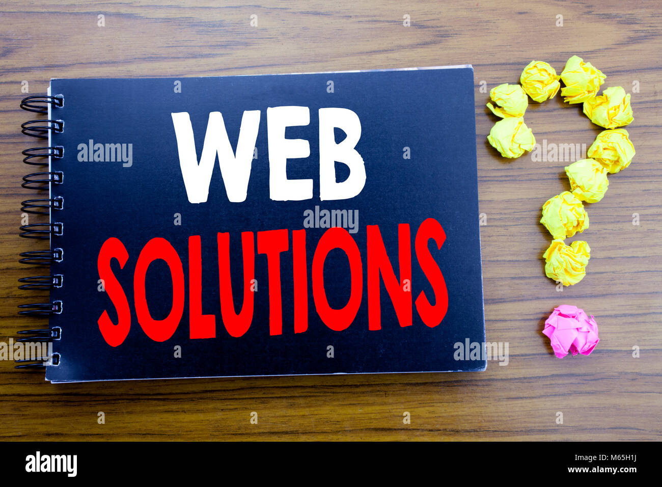 Handwritten text showing Web Solutions. Business concept writing for ...