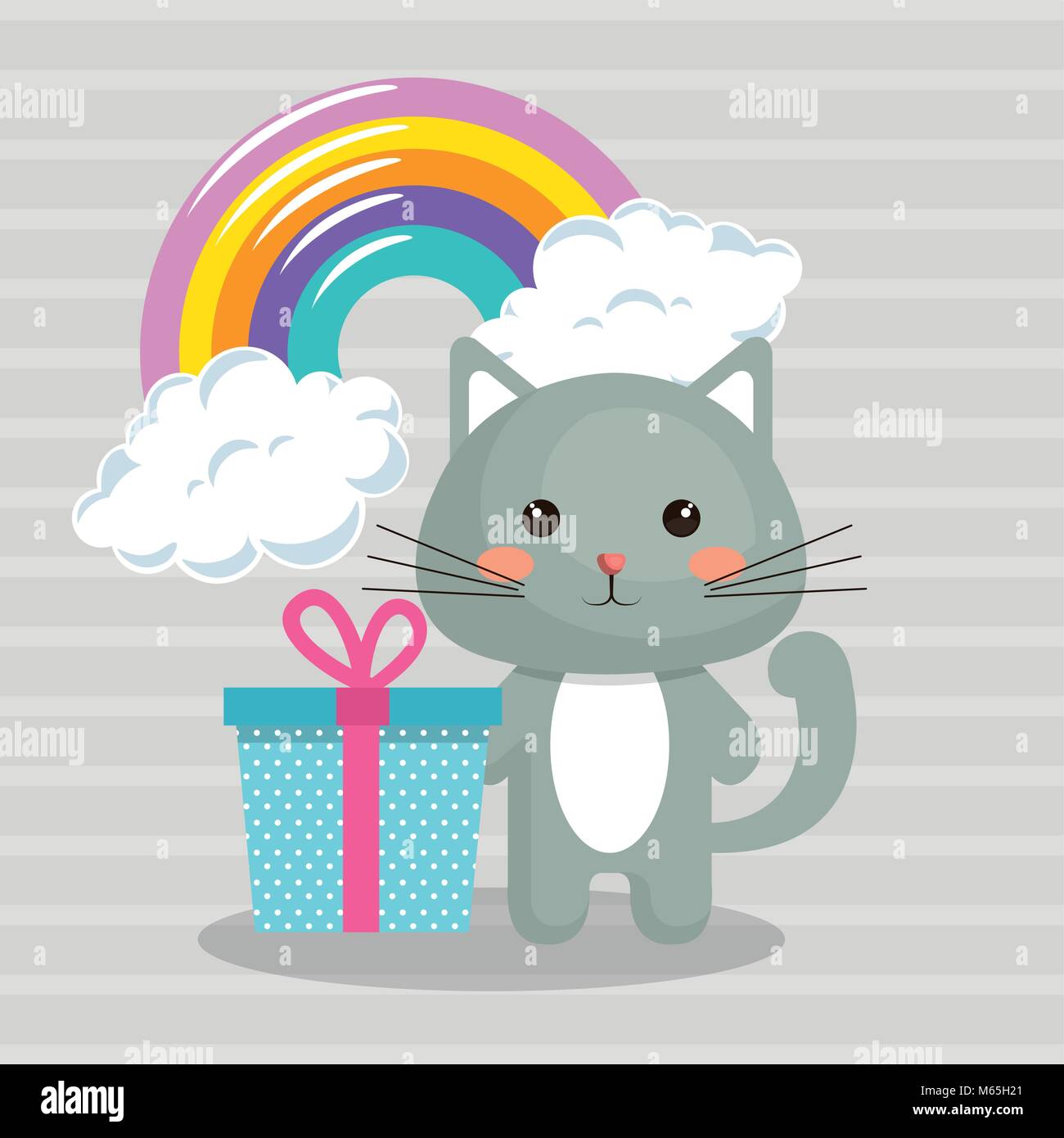 Cute Cat Sweet Kawaii With Gift Birthday Card Stock Vector Image Art Alamy