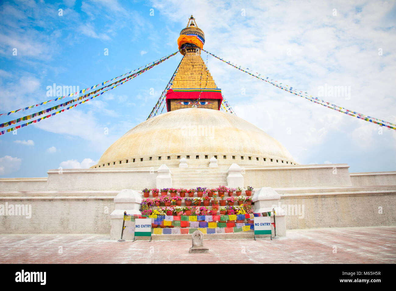 Boudhanath Stupa or Bodnath Stupa  is one of the most remarcable symbols of Buddism is the largest stupa in Nepal Stock Photo