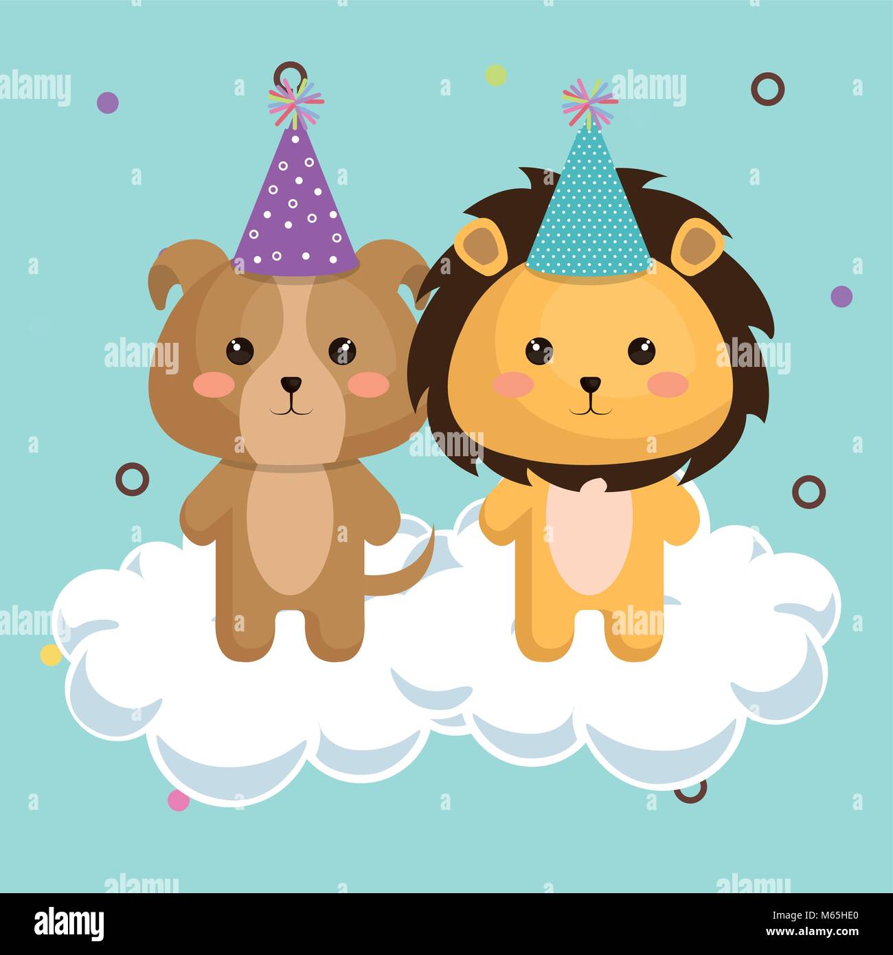 cute lion with dog kawaii birthday card Stock Vector Image & Art - Alamy