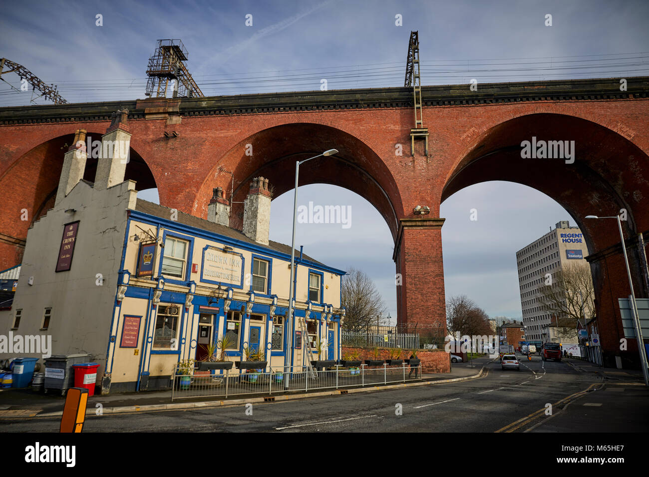 The Crown Inn pub that lies just under Stockport Viaduct Stock Photo