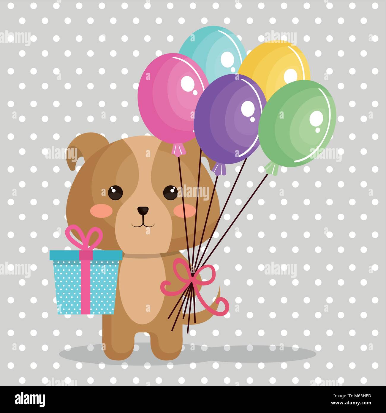 cute dog with balloons air kawaii birthday card Stock Vector Image ...