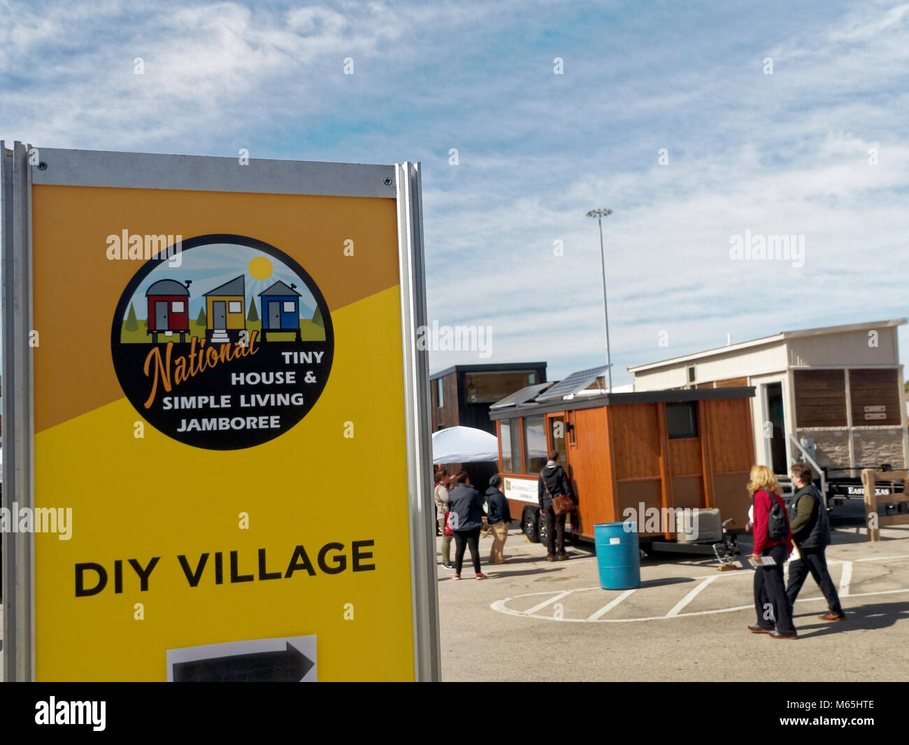 At the national convention of the Tine House Jamboree vendors displayed some custom hiomes with under 500 sq. Ft living space. Most were with wheels to meet local regulations for a mobile home. Perfect home for vacation property, minimalists and to get some homeless people started. Stock Photo