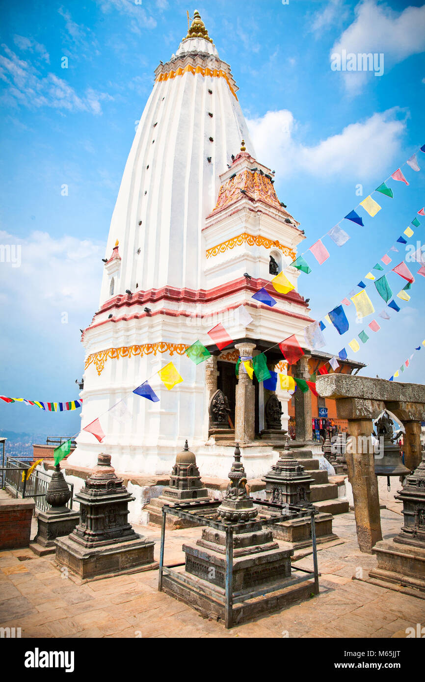 White stupa in Swayambhunath Monkey temple in Kathmandu, Nepal Stock ...