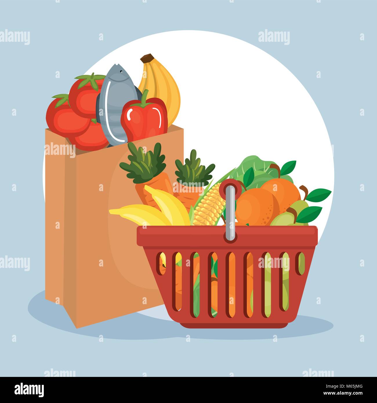 supermarket groceries in basket shopping Stock Vector Image & Art - Alamy