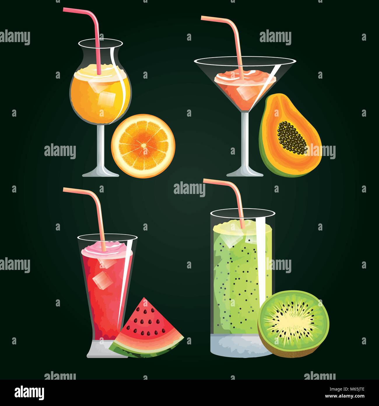 set tropical and exotic cocktails with fruits Stock Vector Image & Art ...