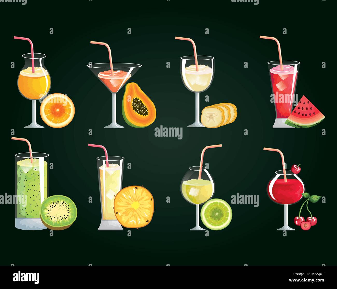 set tropical and exotic cocktails with fruits Stock Vector Image & Art