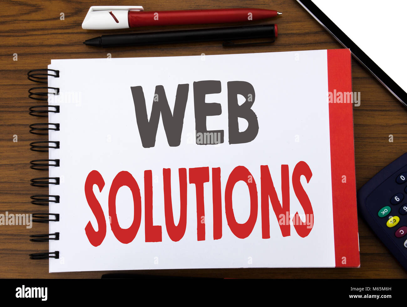 Handwritten text showing Web Solutions. Business concept writing for ...