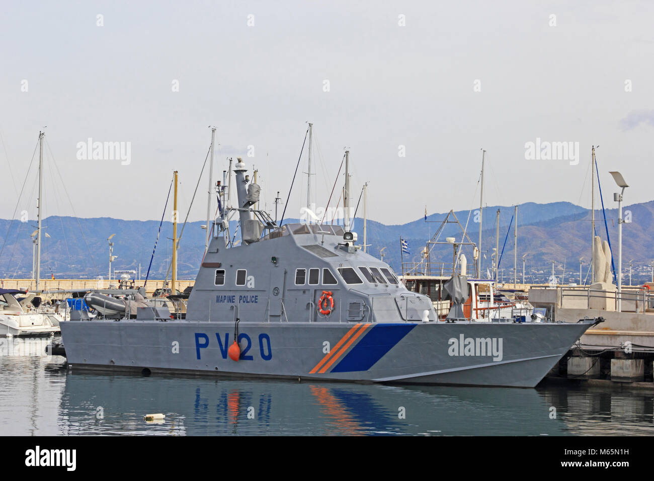 Cypriot Marine Police boat, PV20, moored in harbour, Polis, Cyprus Stock Photo