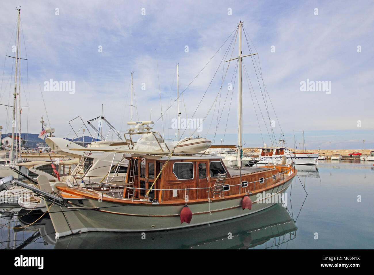 Yachts and boats moored in marina, Polis, Cyprus Stock Photo