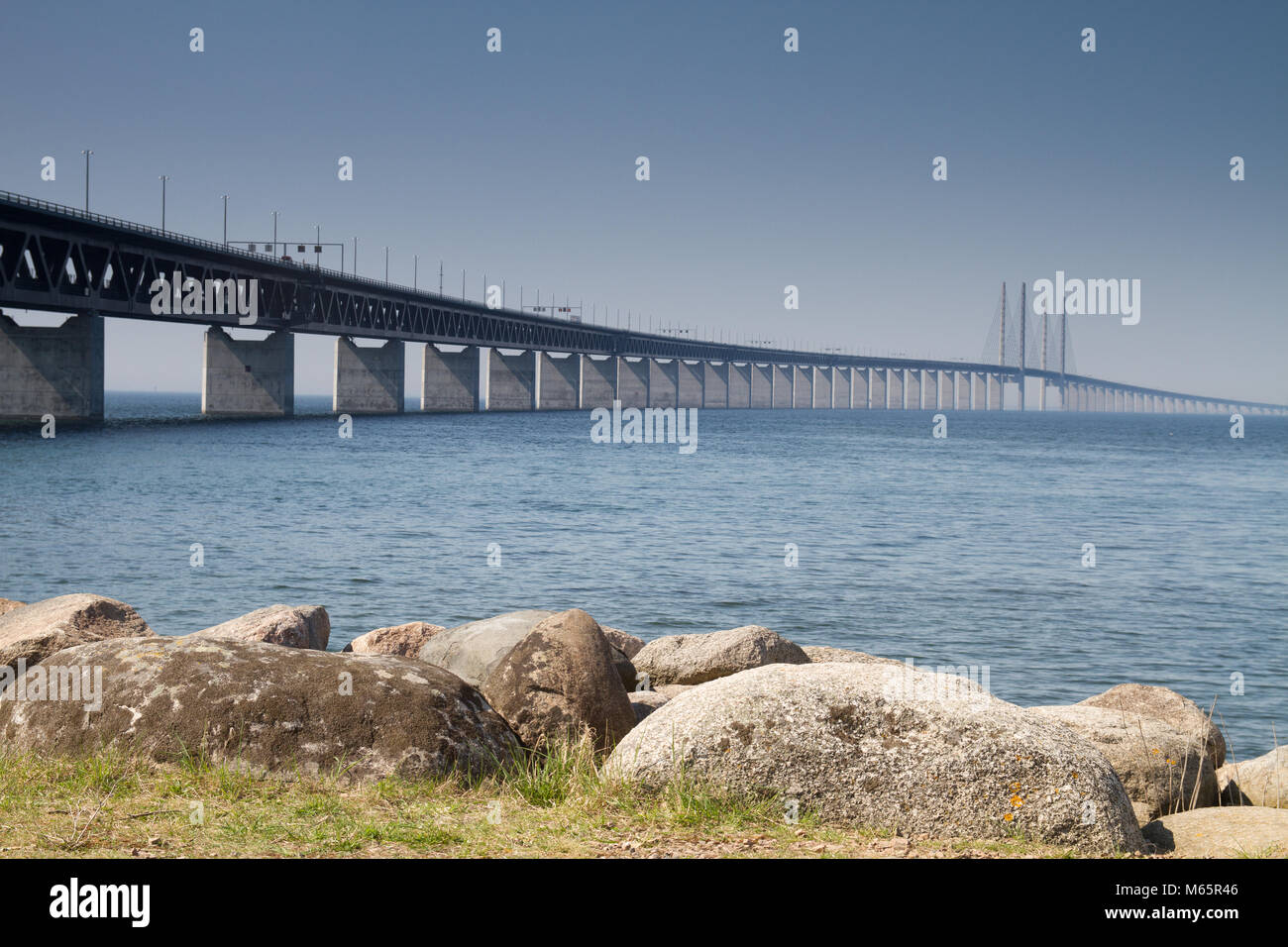 The Oeresund bridge connects Denmark and Sweden Stock Photo Alamy