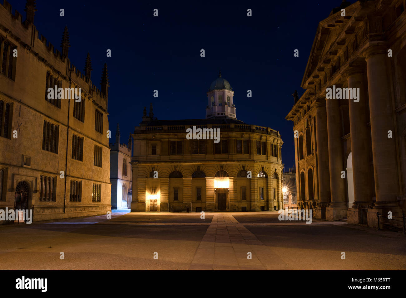 Sheldonian theatre from catte street at night. Oxford, Oxfordshire, England Stock Photo