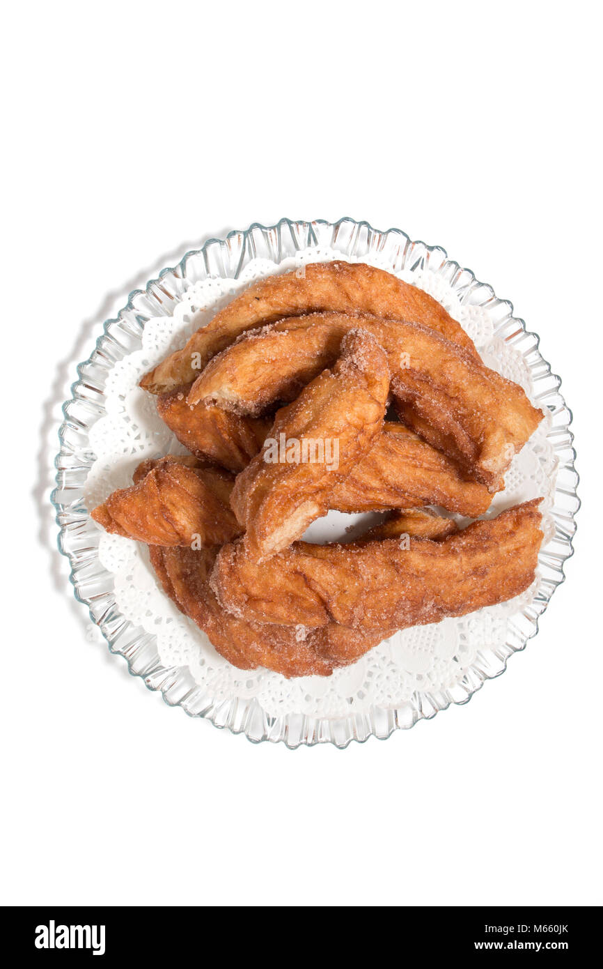 Portuguese Farturas or Spanish Churros, Fried dough sticks isolated on