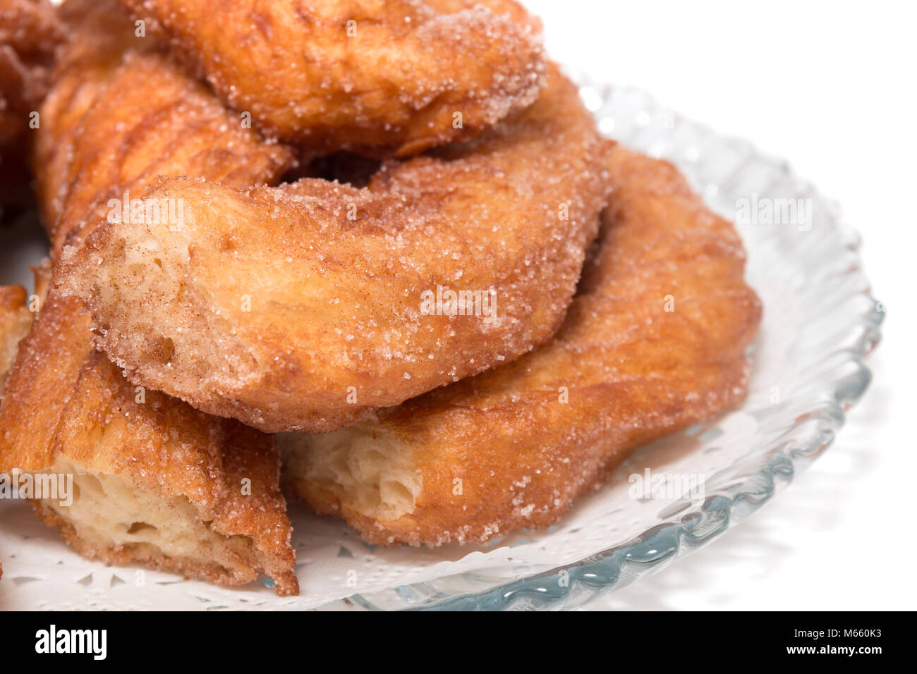 Portuguese Farturas or Spanish Churros, Fried dough sticks isolated on