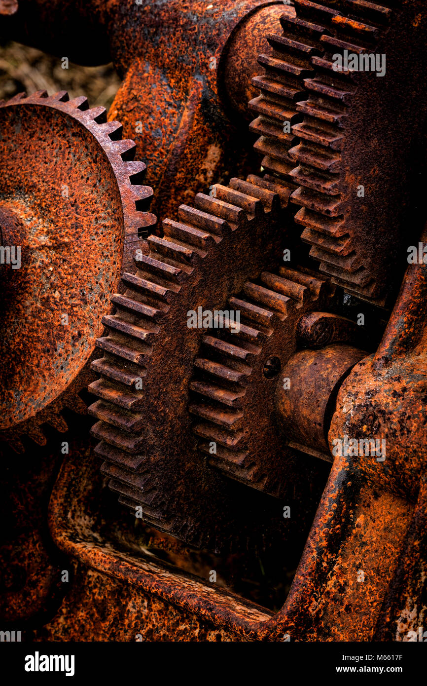 Rusty gears - Alaska, Chena Hot Springs Stock Photo