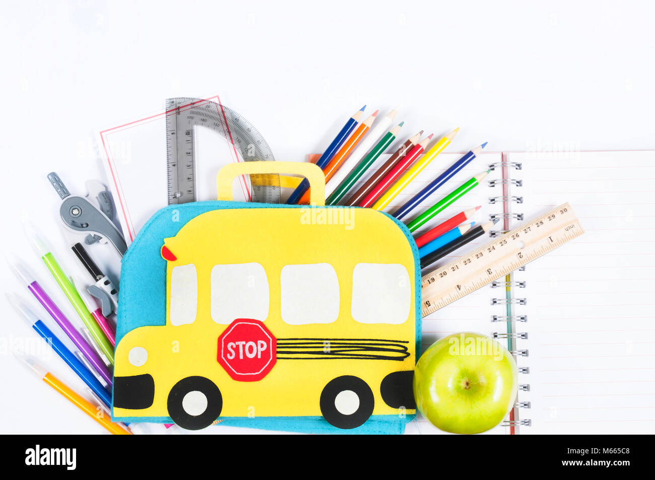 School supplies on white background. Back to school Stock Photo - Alamy