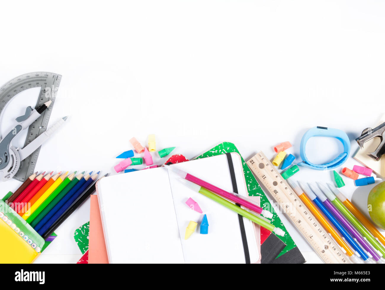 School supplies on white background. Back to school Stock Photo - Alamy