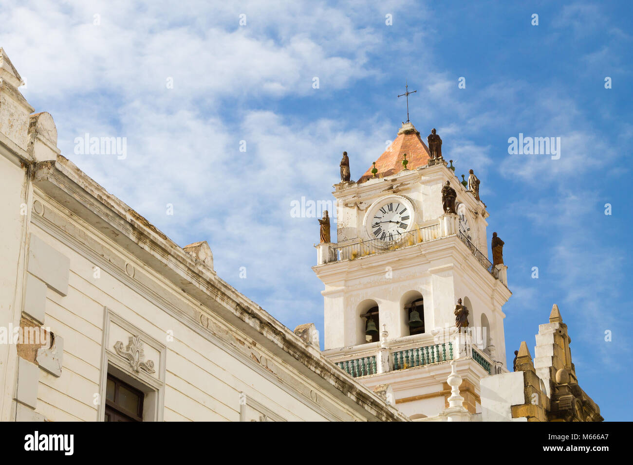 Sucre cathedral detail view, Bolivia. Cathedral of Our Lady of Guadalupe. Stock Photo