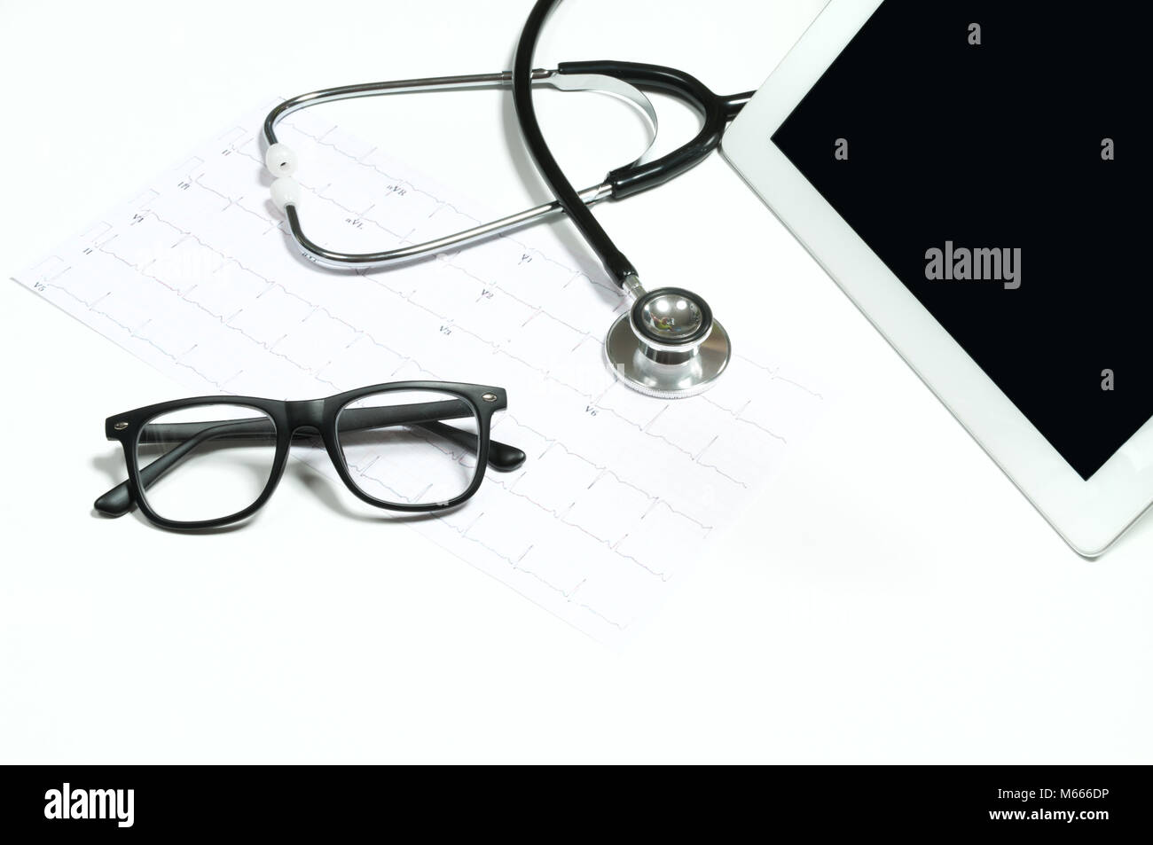 Medical stethoscope and digital tablet on white background. Medicine ...