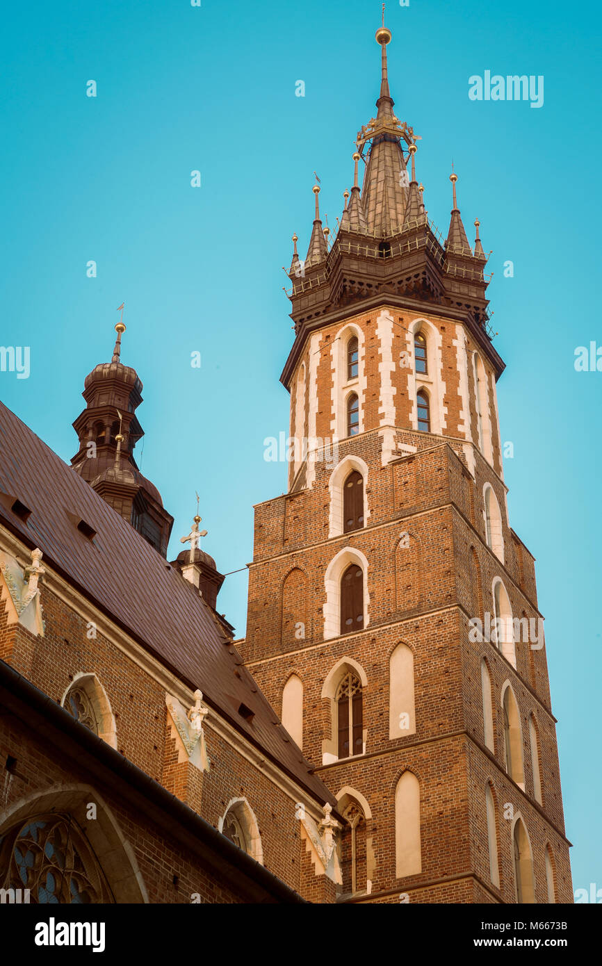 Tower of St. Mary's Basilica in Krakow, Poland Stock Photo