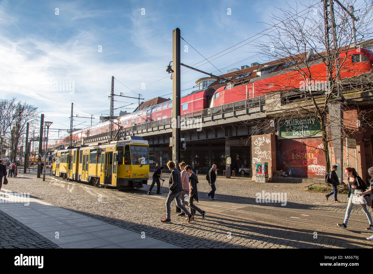 Tracks at Hackescher Markt, tram, commuter train, Berlin, Germany, Stock Photo