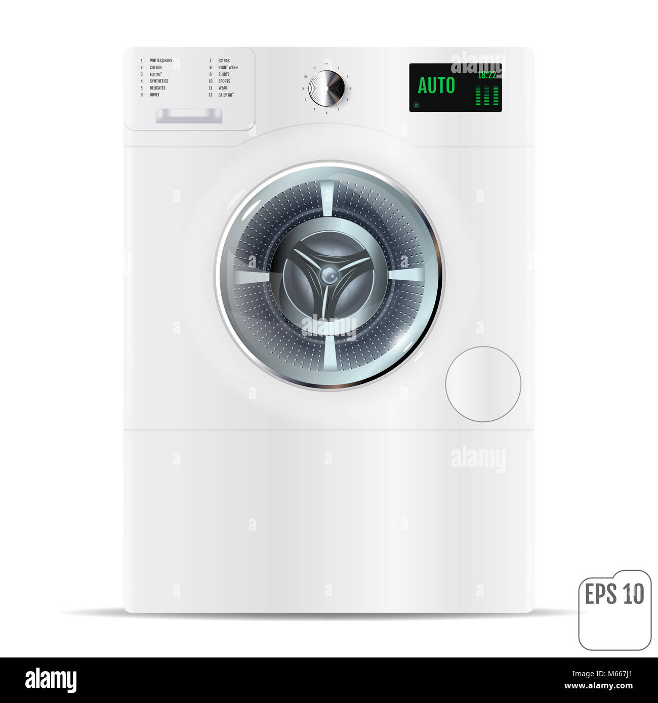Washing machine on white background. 3d. Closed Front Load White Double