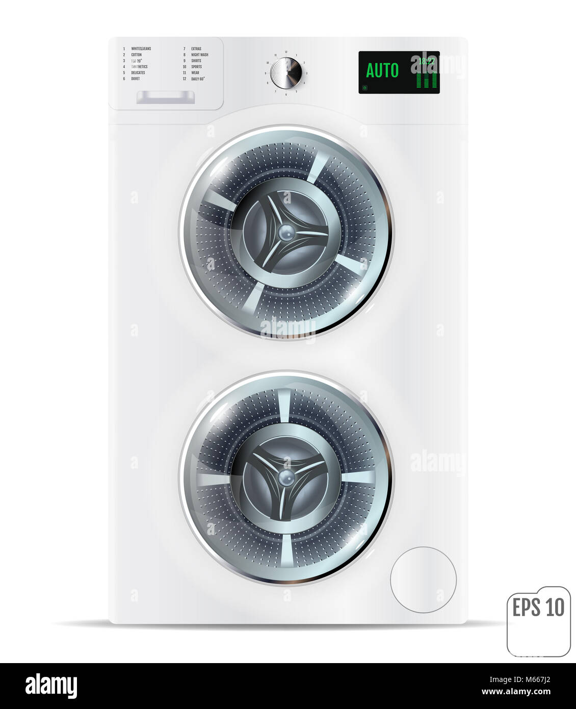 Front Load White Double Washing Machine Isolated on a white Background