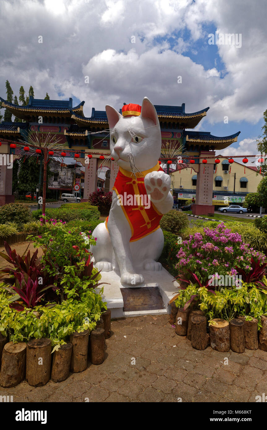 The landmark white cat statue on Jalan Pdungan Kuching Sarawak