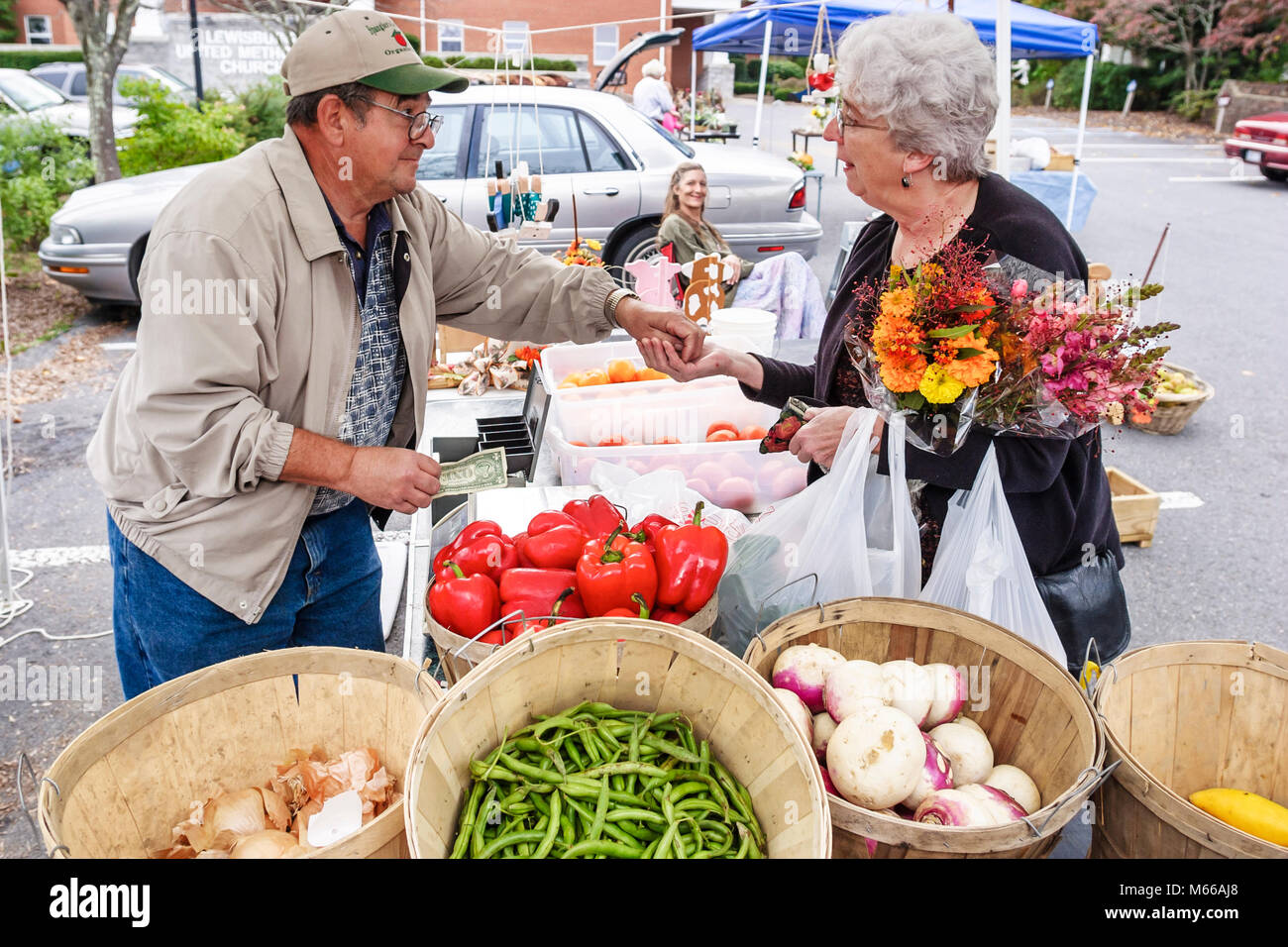 West Virginia Greenbrier County,Lewisburg,Washington Street,Saturday Farmers Market,fruit,vegetable,vegetables,food,stall stalls booth vendor vendors, Stock Photo