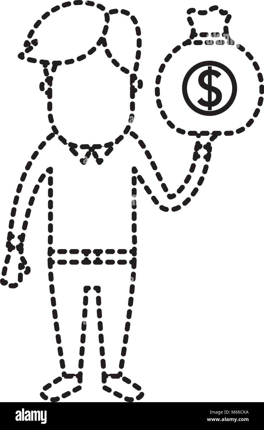 dotted shape man with bag cash money in the hand Stock Vector Image ...