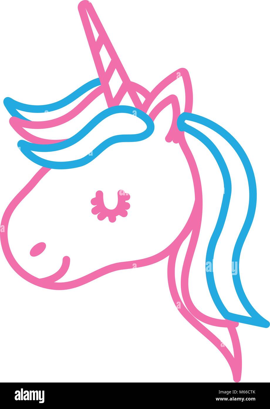 line cute unicorn head with horn and hairstyle Stock Vector Image & Art Alamy