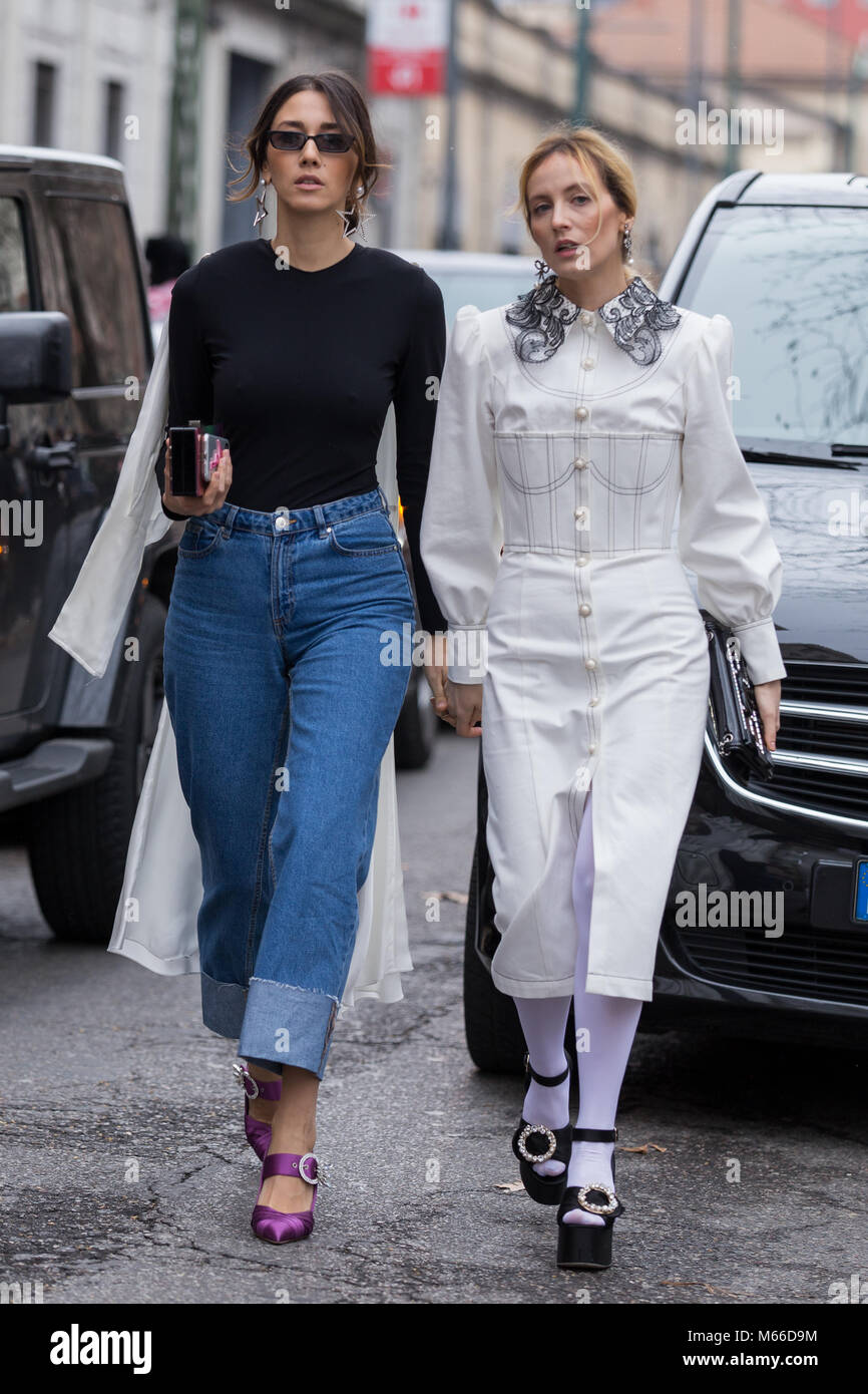 Milan Fashion Week FW18 Street Style, Day 5, 25 February 2018 Stock Photo