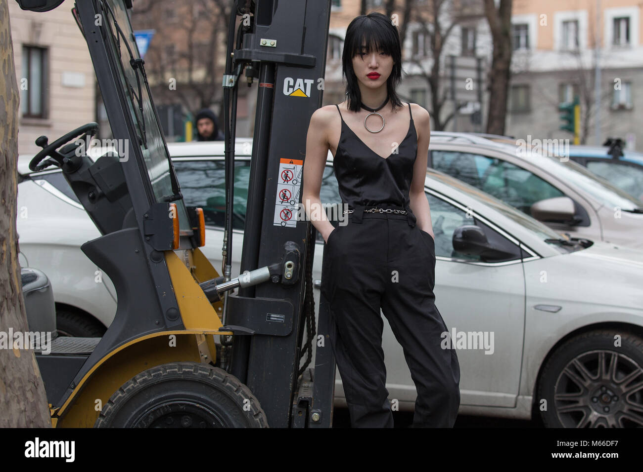 Milan Fashion Week FW18 Street Style, Day 5, 25 February 2018 Stock Photo