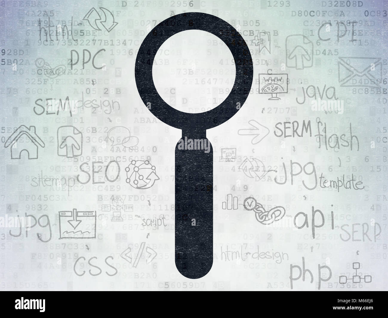 Web development concept: Search on Digital Data Paper background Stock ...