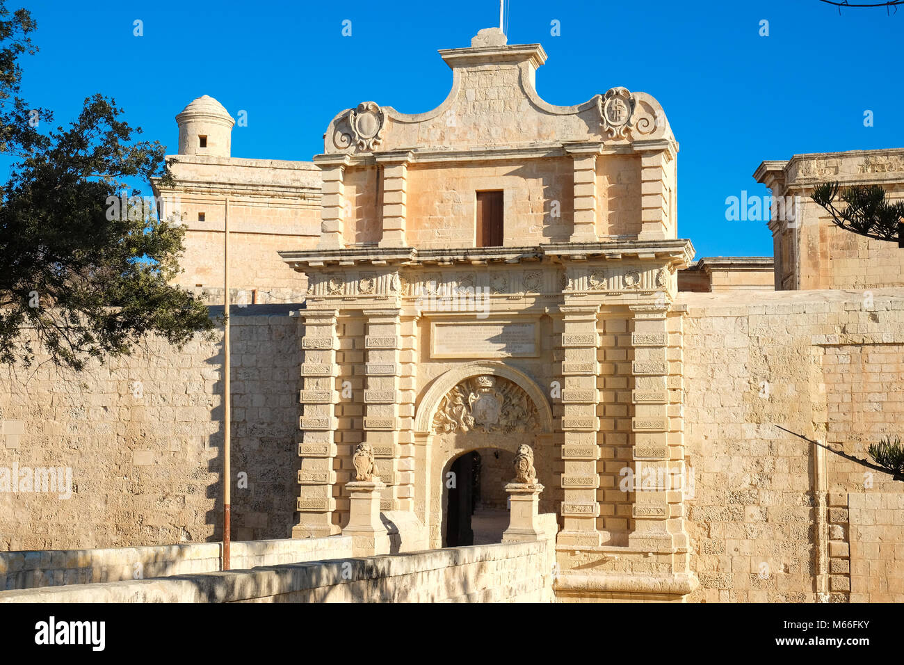 Mdina city gate. Old fortress. Malta Stock Photo