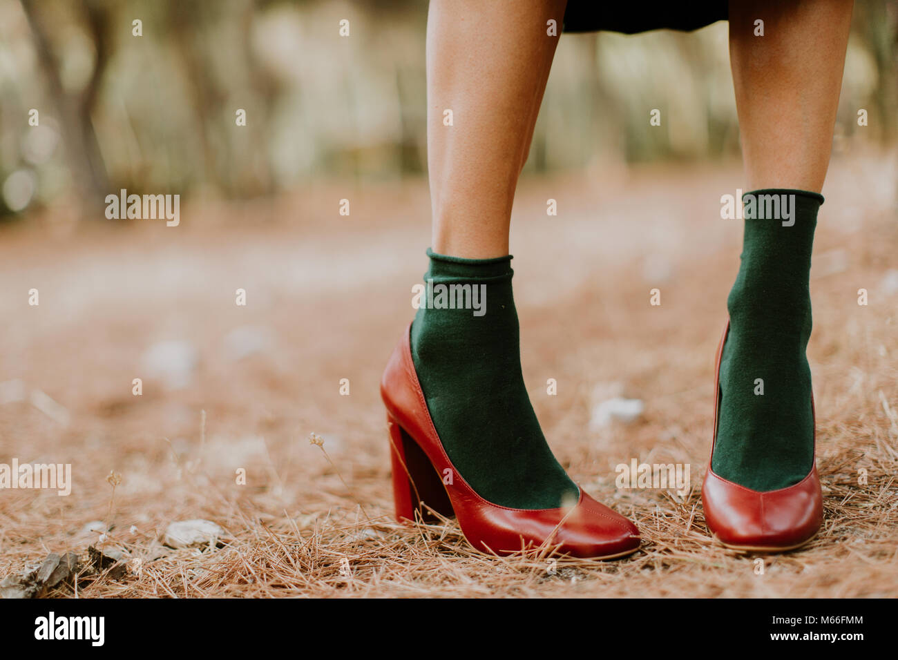 Close-up of a woman's legs wearing ankle socks in high heel shoes Stock  Photo - Alamy