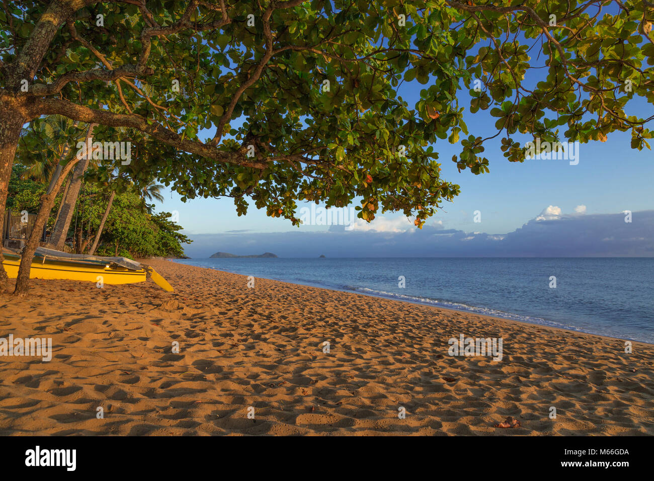 Tropical Queensland sandy beach at Trinity Beach, north of Cairns in Australia. Stock Photo