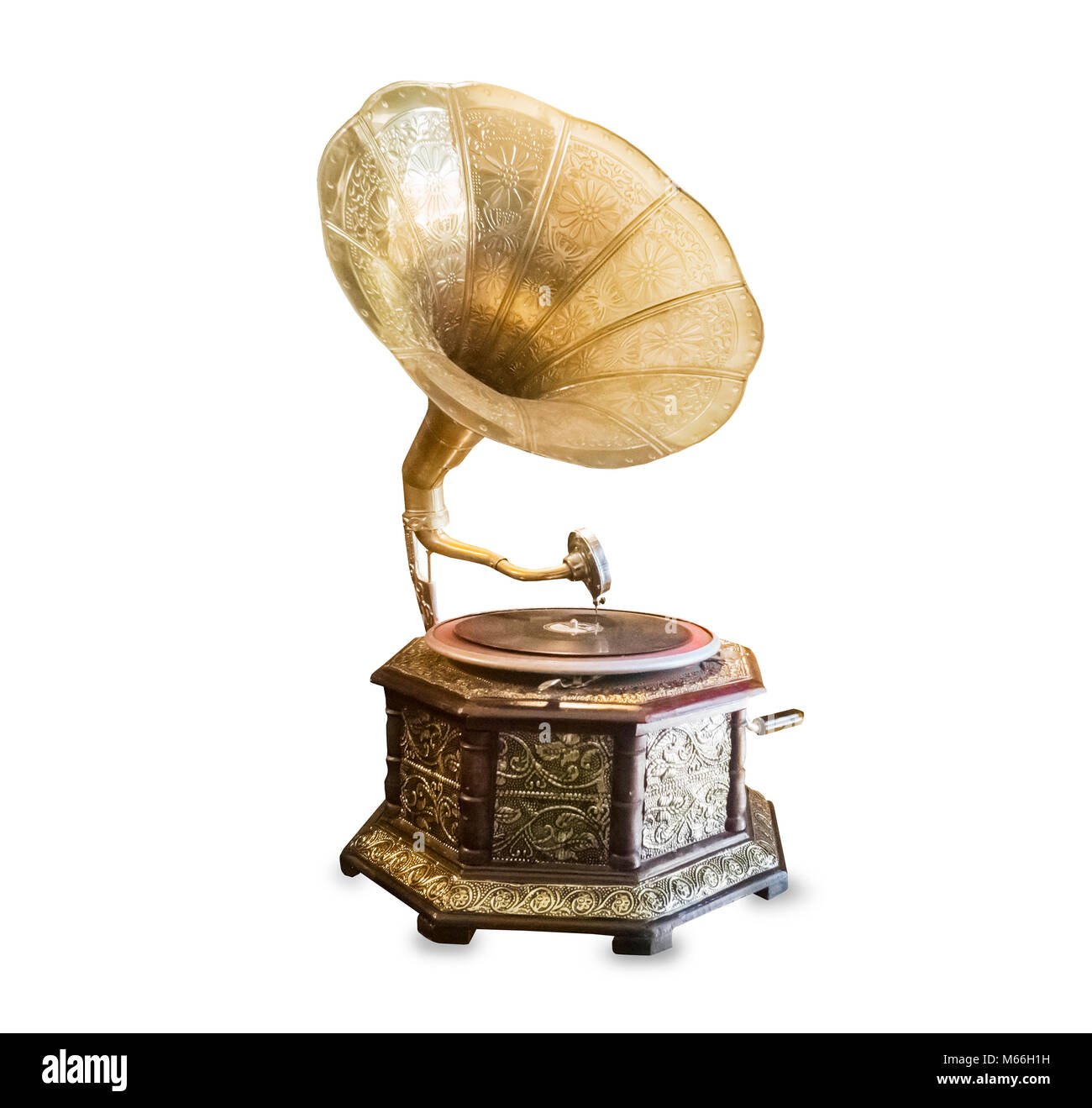 Antique gramophone, vintage music concept, isolated on a white