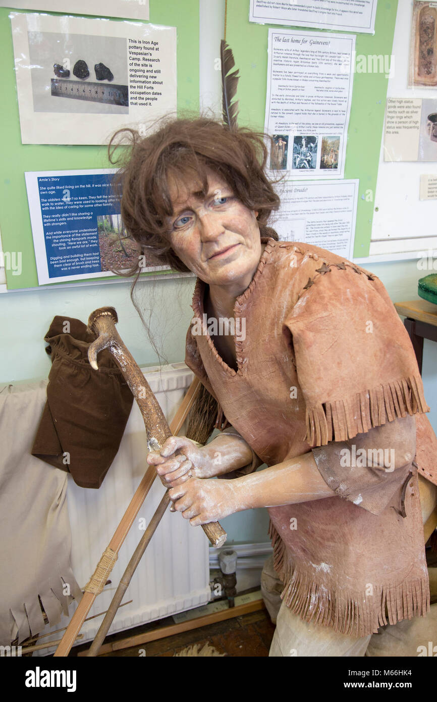 Mannequin model of Mesolithic hunter with antler pick tool, Amesbury History Centre, Wiltshire, England, UK Stock Photo