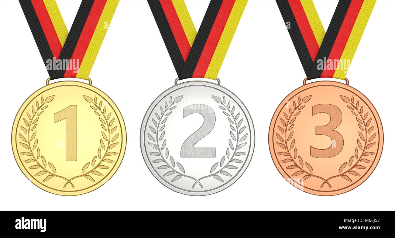 Gold, silver, bronze medal isolated on white background 3D rendering Stock Photo