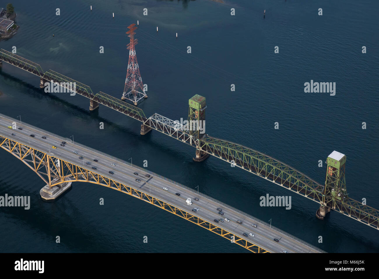 Aerial view of Iron Workers (Second Narrows) Bridge in Vancouver, British Columbia, Canada Stock