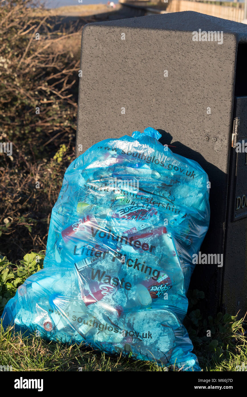 Litter picking waste bag Gloucestershire Stock Photo