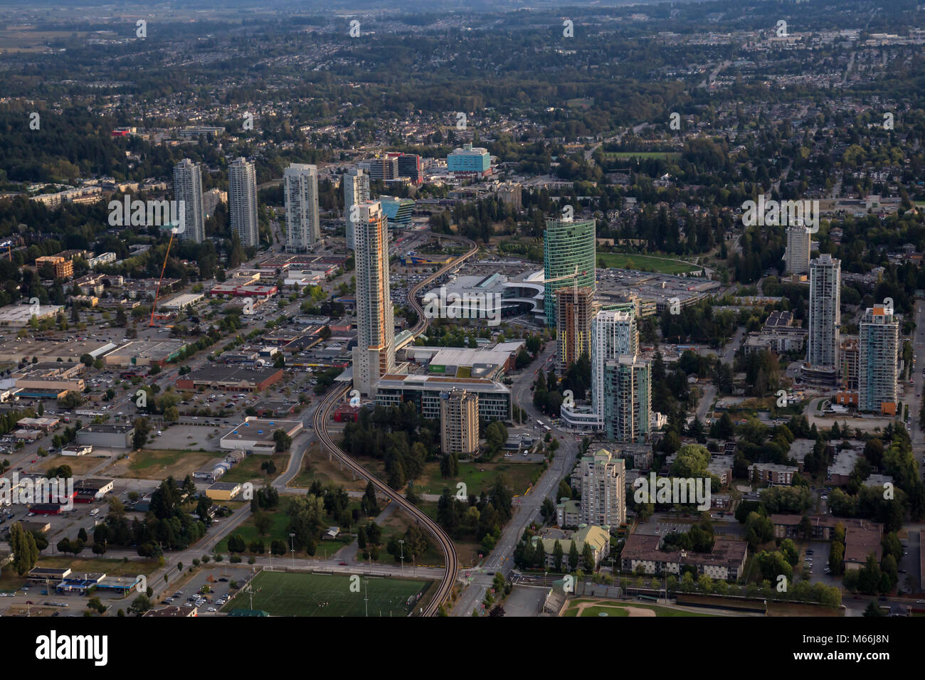 Aerial view of Surrey Central in Greater Vancouver, British Columbia 