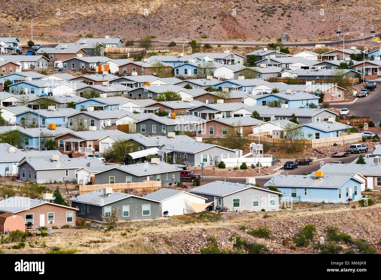 Single family houses in residential area in company town of Morenci, Arizona, USA Stock Photo